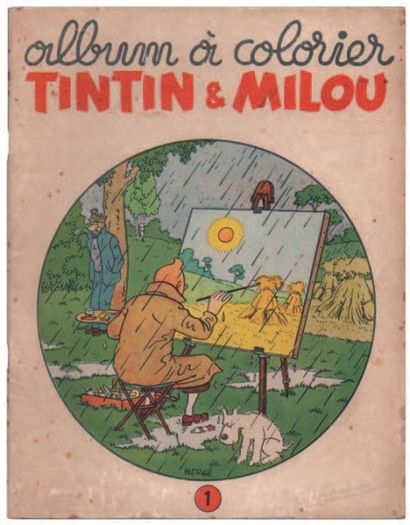 null «Album à colorier Tintin et Milou 1». (Tintin sous la pluie peint un paysage...