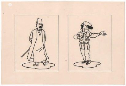 null Dessin original. (Studios Hergé). Encre de Chine sur papier pour 2 vignettes...