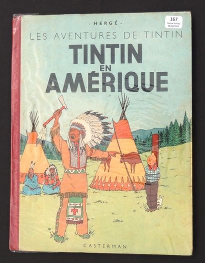 null «Tintin en Amérique». Casterman 1947. 4e plat B1, dos rouge. Titre en rouge...