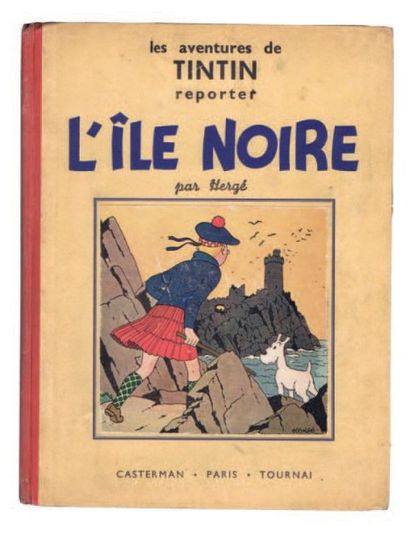 null «L'Ile Noire». Casterman 1938, 4e plat A5, dos rouge. Le nom d'Hergé est imprimé...