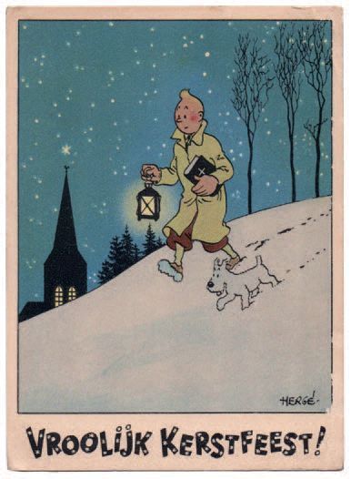 null Carte Neige 4. «Tintin et Milou une lanterne à la main se rendent à la messe...