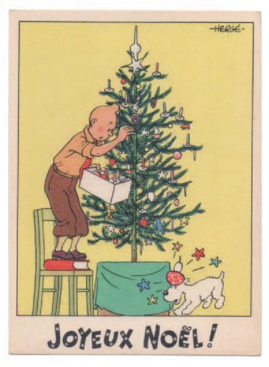 null Carte Neige 6. «Tintin décore le sapin de Noël, Milou reçoit un champignon sur...