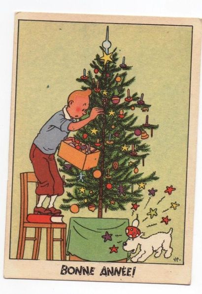 null Carte Neige 6a. «Tintin décore le sapin de Noël, Milou reçoit un champignon...