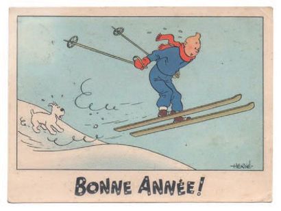 null Carte Neige 16. «Tintin en skis s'envole». Mention Bonne Année. Sans nom d'éditeur....