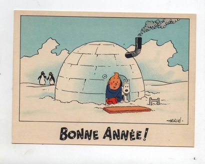 null Carte Neige 19. «Tintin et Milou dans un igloo». Mention Bonne Année ! Sans...