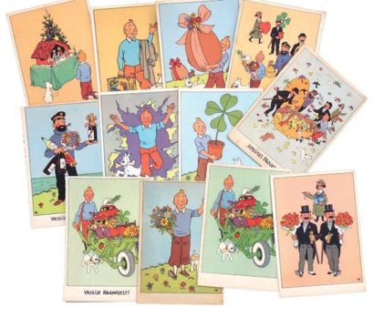 null 16 cartes Casterman années 50. Ensemble de cartes avec texte en français ou...