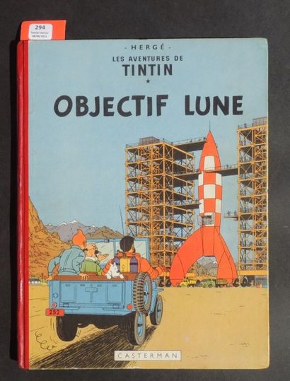 null «Objectif Lune». Casterman 1953. Edition originale belge. 4e plat B8, dos rouge,...