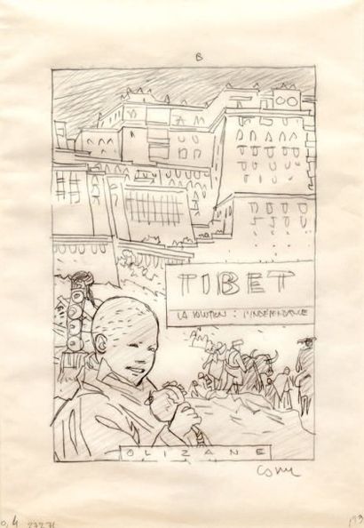 COSEY «Pour le Tibet» Dessin à la mine de plomb, format 20 x 29 cm. Signé.