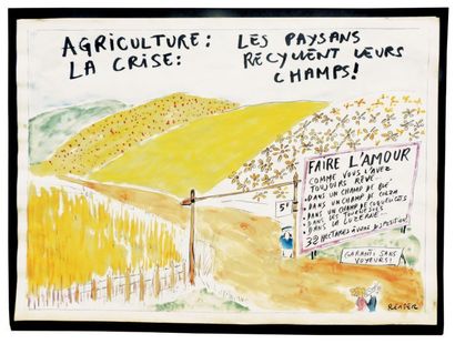 REISER Jean-Marc «Agriculture en crise». Gouache sur papier. Format 50 x 40 cm. ...