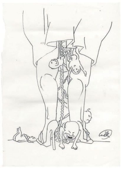 WILLEM «Descendance» Encre de Chine sur papier pour un dessin réalisé en 1994 lors...