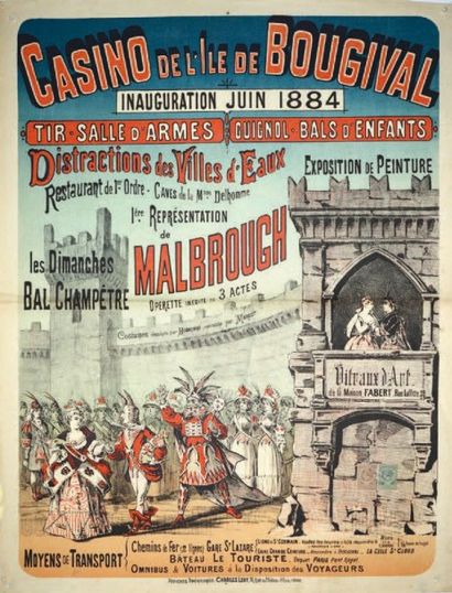 null CASINO DE L'ILE DE BOUGIVAL MALBROUGH. 1884. Affiche française pliée en bon...