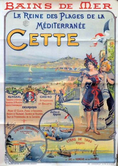 null CETTE La reine des plages.1897. Affiche française pliée en bon état. Imprimerie...