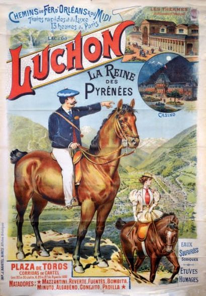 null LUCHON La reine des Pyrénées. Circa 1900. Affiche française pliée en bon état....