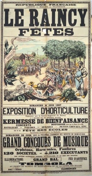 null LE RAINCY Exposition d'horticulture. 1887. Affiche française pliée en état moyen....