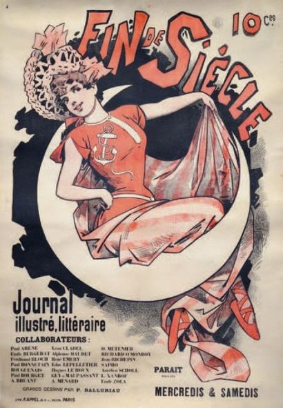 null FIN DE SIECLE Journal illustré, Littéraire Affiche française entoilée en bon...
