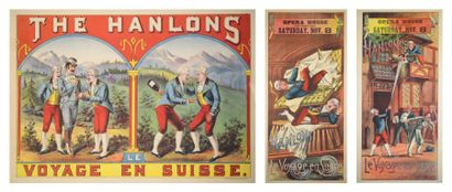 null THE HANLON'S, VOYAGE EN SUISSE Circa 1900. 3 affiches entoilées en très bon...