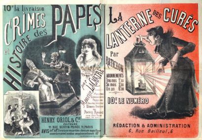 null ANTICLERICALISME HISTOIRE DES PAPES et LA LANTERNE DES CURES Circa 1900. Affiche...