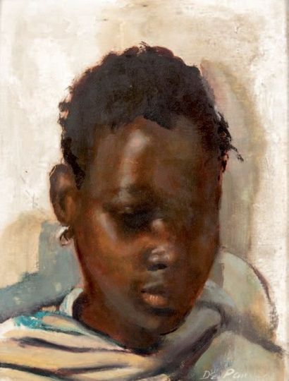 PAUW Paul de (1910-1961) Portrait d'africaine Huile sur panneau signée en bas à droite....