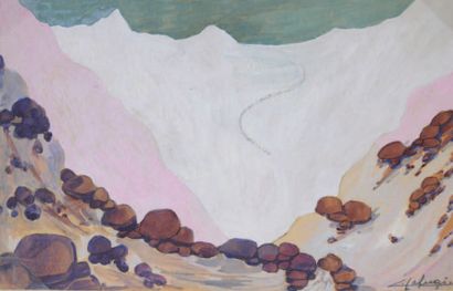 LAFUGIE Léa (1890-1972) «Karakorum Himalaya, le col de Khardong» Aquarelle titrée...