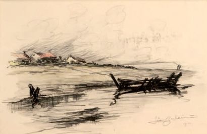 Léon BEYHEIM (Actif au XXe) Retour de pêche; Bord de mer, 1930 Paire d'aquarelles...