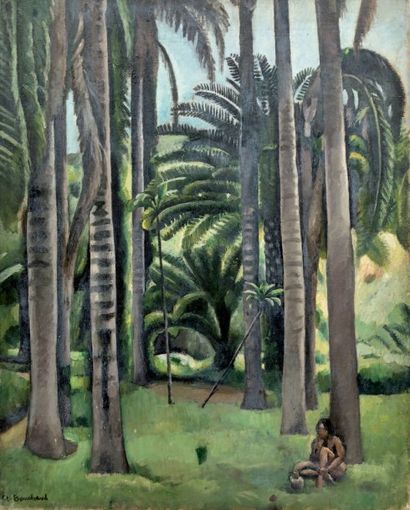 BOUCHAUD ETIENNE (1898-1989) Jardin d'Essai, Alger, 1925 Huile sur toile signée en...