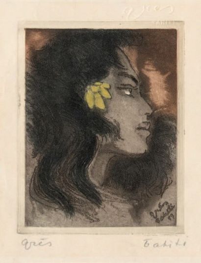 GRES Serge (1899-1970) Portait de femme, Tahiti Lithographie contresignée en bas...