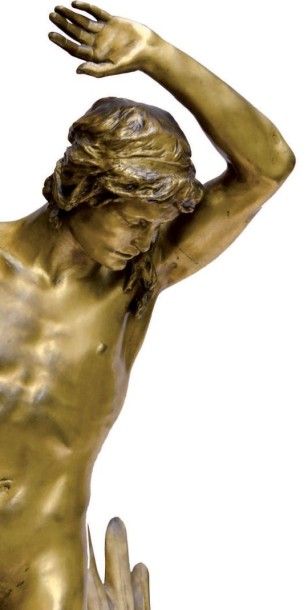FRANCOIS SICARD (1862-1934) Oedipe et le Sphinx - Circa 1905 Groupe en bronze à patine...