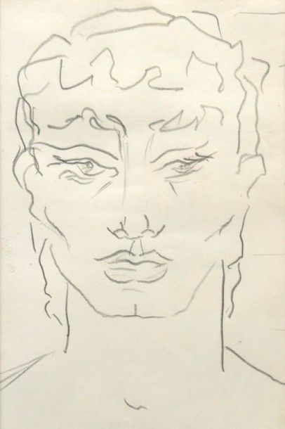 Jean COCTEAU attribué à (1889-1963) Tête de faune Crayon noir sur papier. Dim.: 23...