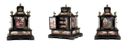 null Small cabinet In blackened wood, gilt bronze and polychrome enamelled plates...