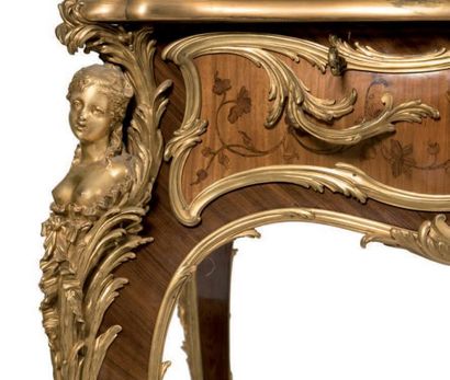 Attribué à Joseph-Emmanuel ZWIENER Rare asymmetrical desk in veneer all faces of...
