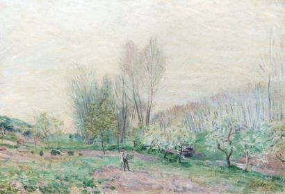 Alfred SISLEY (1839-1899) Veneux的夏季风景 - 1881年 布面油画（衬里）。右下方有签名。38 x 55厘米（修复）。出处：亨利-戈尔代夫人的前收藏，巴黎。匿名拍卖会，巴黎，1919年2月3日，第103号，以7100金法郎成交（标题为：Matinée...