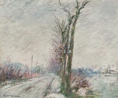 Gustave LOISEAU (1865-1935) Le quai de Pothuy à Pontoise - 1900 Huile sur toile....