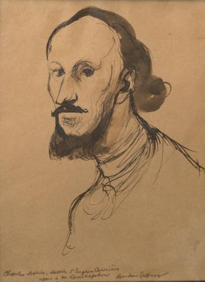 Eugène CARRIÈRE (1849-1906) Portrait of Charles Morice - Circa 1893 Sepia. With a...