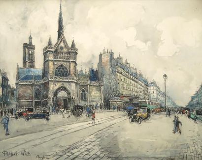 FRANK WILL (1900-1951) Rue de Paris Aquarelle. Signée en bas à gauche et située....