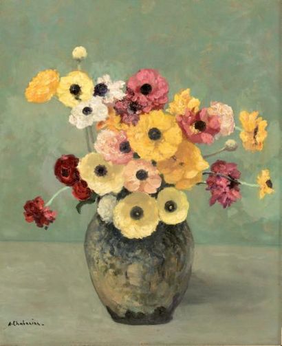 Arsène CHABANIAN (1864-1949) Bouquet de fleurs Huile sur carton. Signée en bas à...