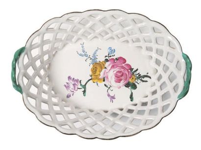 STRASBOURG Oval basket with openwork wall imitating basketry with polychrome decoration...