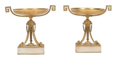 null Pair of small quadripod Athenian women In gilded and chased bronze. Holds with...
