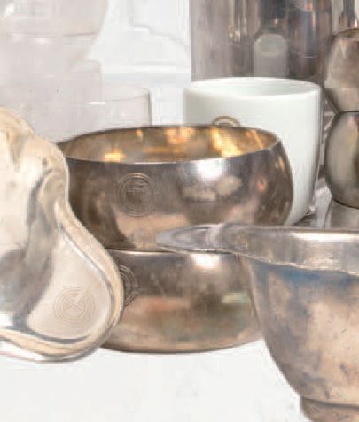Paquebot NORMANDIE (1935) 6 Silver plated finger bowls, goldsmith's trade
Christofle,...