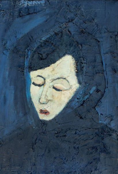 Jean Claude SYNAVE (1942) 
黑衣女士
布面油画，左上角有签名。
= 72 x 49厘米