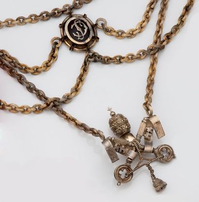 null A silver (?800°/00) and vermeil papal secret camera necklace with monogrammed...