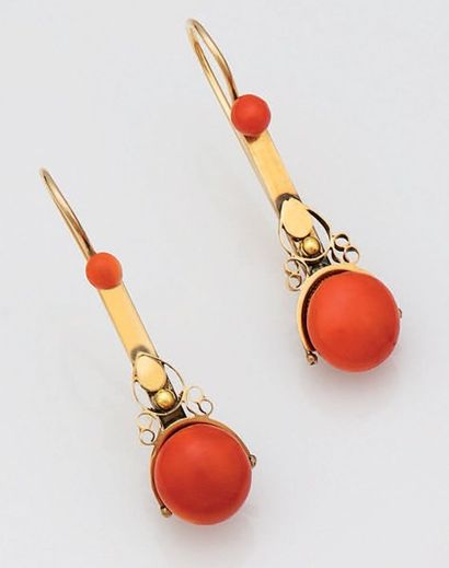 null Pair of earrings in vermeil (800°/00) called Poissardes, with scrolls set with...