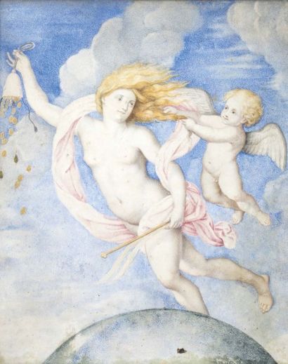 D'après Guido RENI, école italienne du XVIIème siècle 
Allégorie de la fortune
Gouache
25...