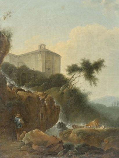 Lazare BRUANDET (Paris 1755-1804) 
Berger et son troupeau près d'une chute d'eau
Sur...