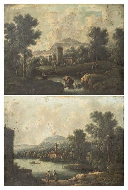 Ecole du Nord de la fin du XVIIIème siècle 
Paysage animé
Paire d'huiles
Diam de...