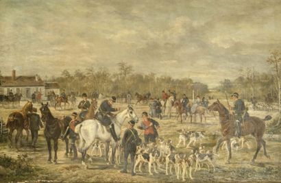 Alfred Charles F. DECAEN (1820-?) 
Départ à la chasse
Huile sur toile signée en bas...
