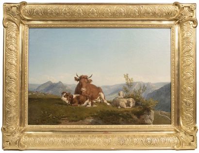 Louis GUY (1824-1888) 
Vaches et moutons, 1853
Huile sur toile
Signée et datée en...