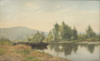 Paul MERY (1850- ?) 
Barque sur l'étang
Huile sur toile, signée en bas à droite.
47...