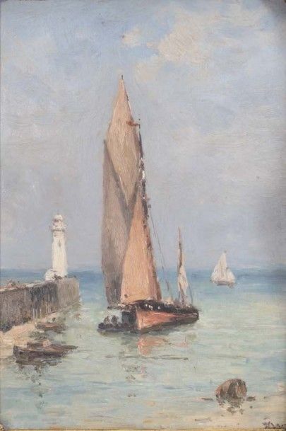 Marie Joseph Léon IWILL (1850-1923) 
Bord de mer, circa 1880
Huile sur acajou
Signée...