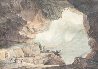 DESCOURTIS d'après 
Paysage de montagne animé
Gravure rehaussée
22 x 32 cm