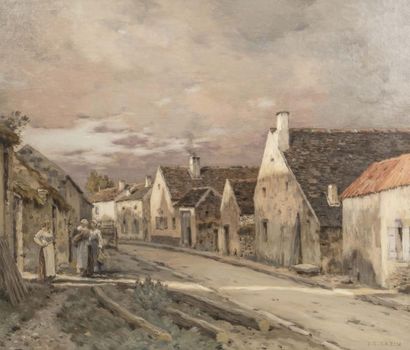 Jean Charles CAZIN (1841-1901) 
Rue de village animé
Huile sur toile, signée en bas...